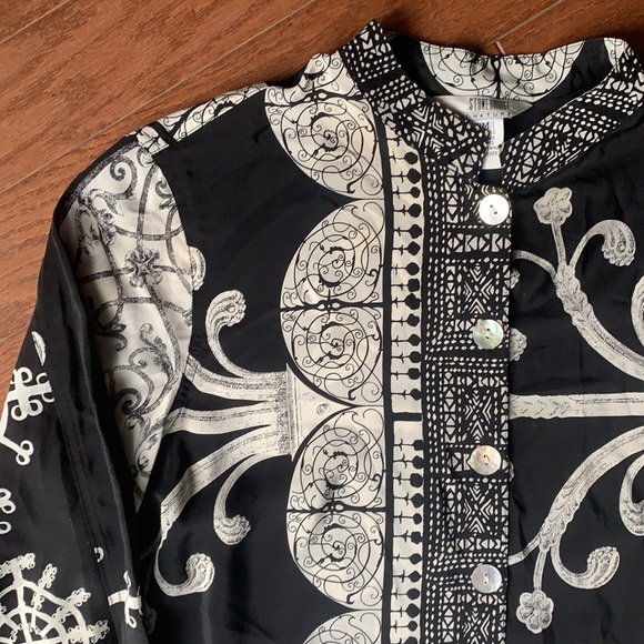 Stonebridge Vintage Silk Longline Asian Inspired Button Down Top Size Medium - Picture 4 of 10